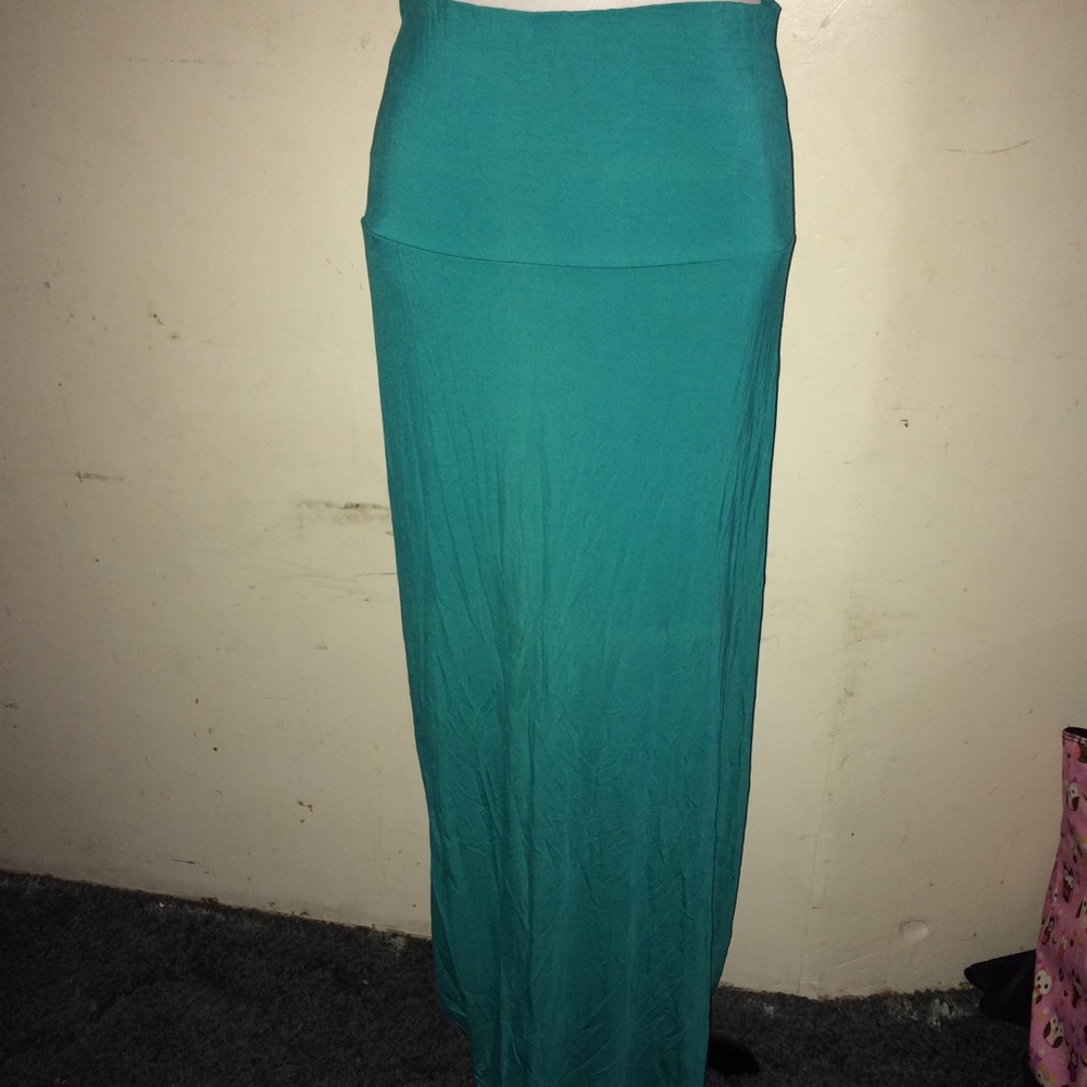 Solid L Aqua Draped Jersey Relaxed Long Maxi Skirt